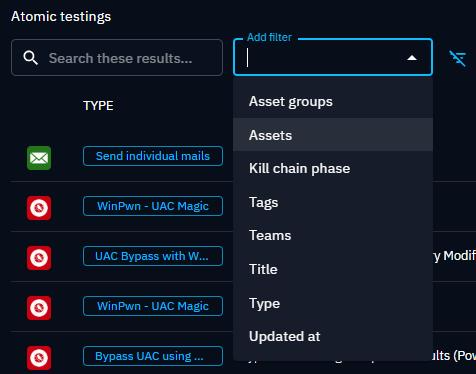 Atomic testing filters list