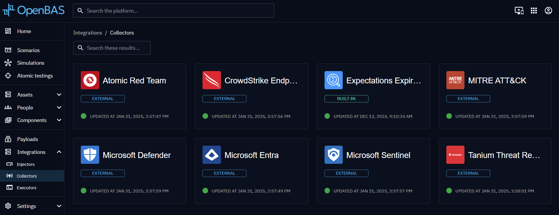 Collectors view in OpenAEV