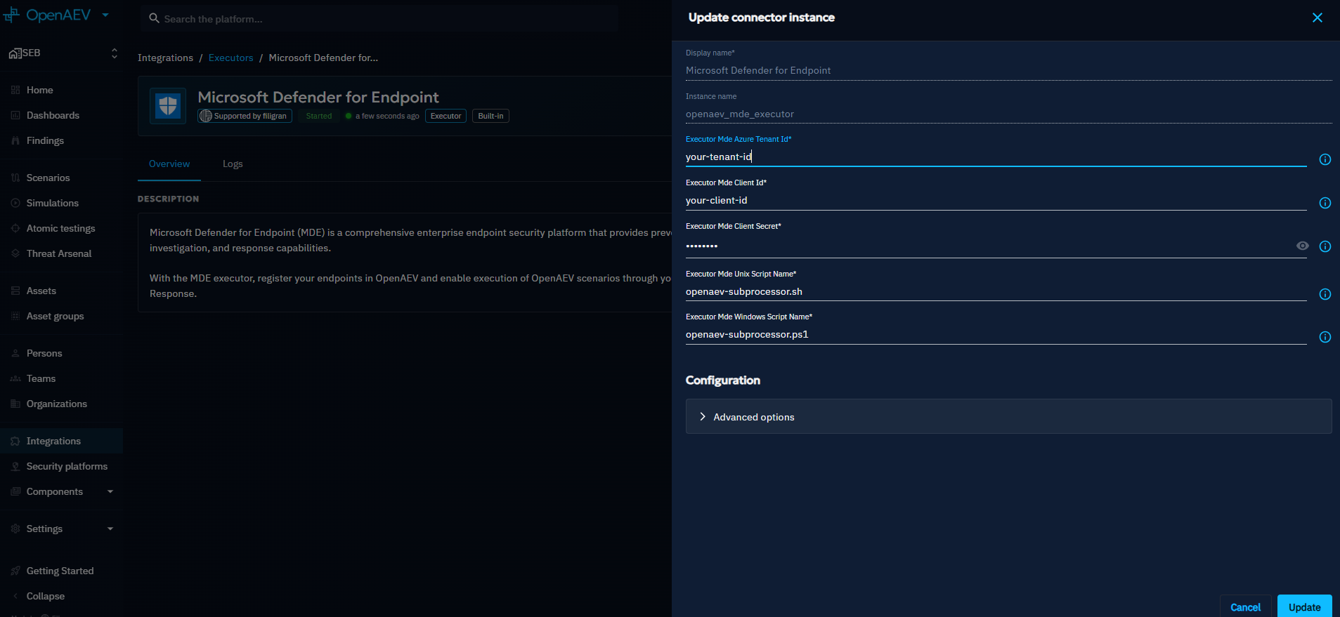 MDE executor configuration in OpenAEV