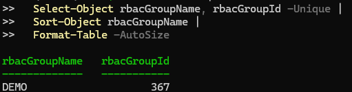 MDE rbacGroupId lookup result