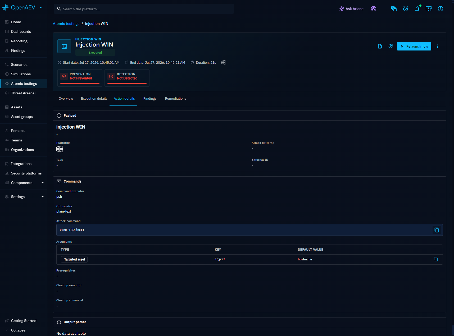 Threat Arsenal Action info